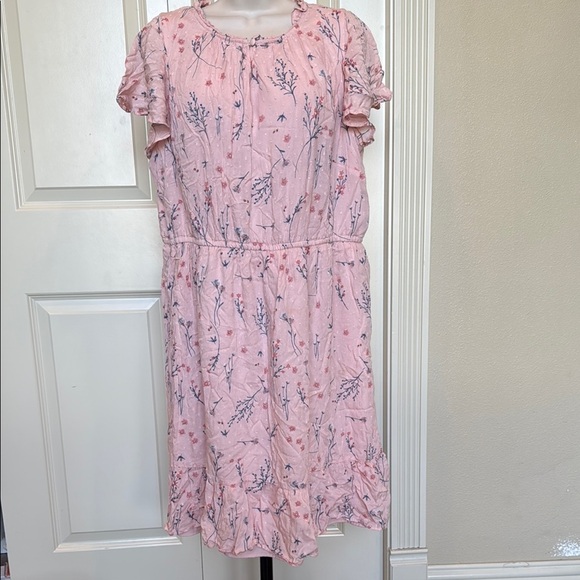 DownEast XL Floral Pink Ruffle Dress short sleeve - Picture 1 of 1